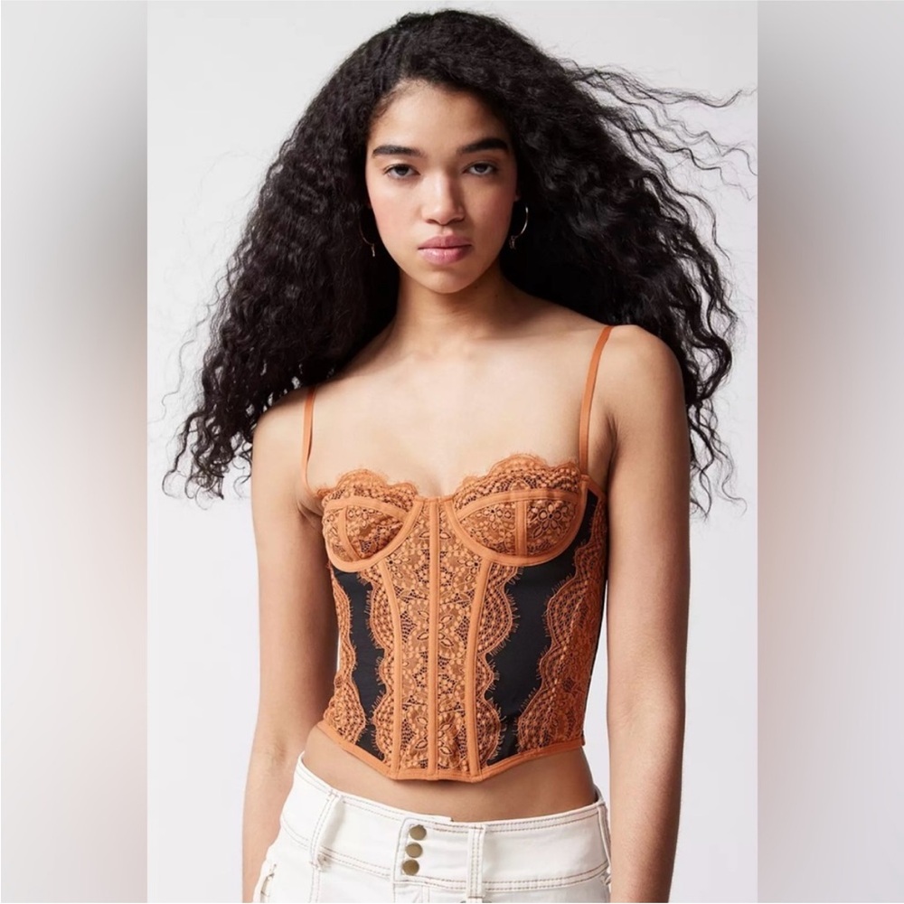 Out from Under Urban Outfitters Brown and Black Lace Bustier Corset Top in